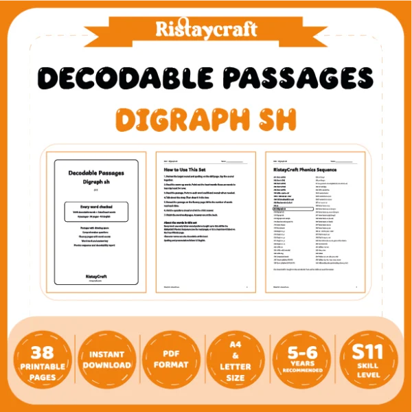 Digraph sh Decodable Readers | 8 Stories 38 Pages | Phonics Printable PDF | Ages 5-6