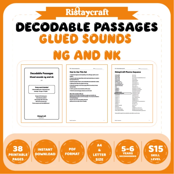 Glued sounds ng and nk Decodable Readers | 8 Stories 38 Pages | Phonics Printable PDF | Ages 5-6