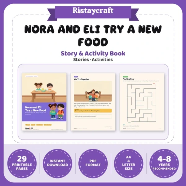 Trying New Foods Social Narrative for Kids | 29-Page Printable Big Moment Story Ages 4–8 | Picky Eater Mealtime Story Activities