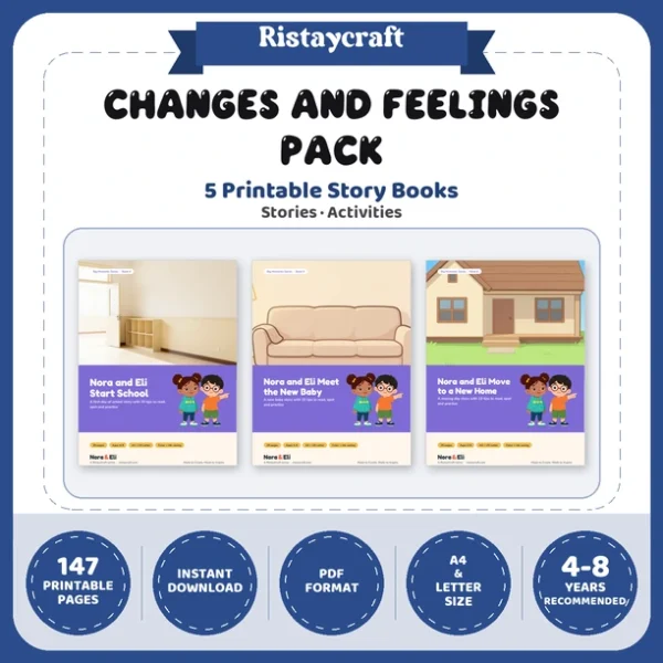 5 Social Narrative Books Bundle for Kids | Changes and Feelings Pack Ages 4–8 | Printable Big Moment Stories Activities