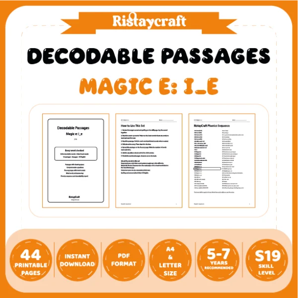Magic e: i_e Decodable Readers | 10 Stories 44 Pages | Phonics Printable PDF | Ages 5-7