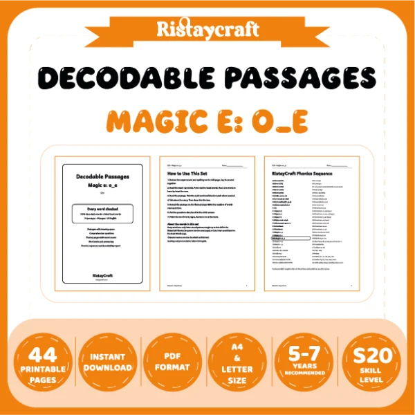 Magic e: o_e Decodable Readers | 10 Stories 44 Pages | Phonics Printable PDF | Ages 5-7
