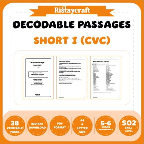 Short i (CVC) Decodable Readers | 8 Stories 38 Pages | Phonics Printable PDF | Ages 5-6
