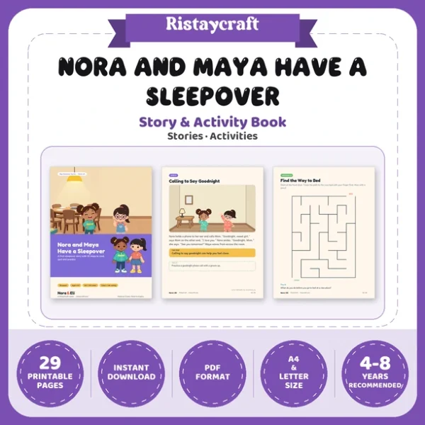 First Sleepover Social Narrative for Kids | 29-Page Printable Big Moment Story Ages 4–8 | Packing Bedtime Homesick Activities