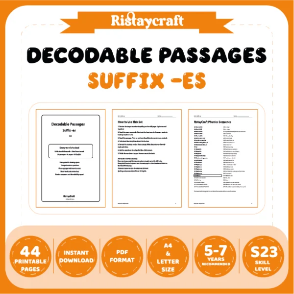 Suffix -es Decodable Readers | 10 Stories 44 Pages | Phonics Printable PDF | Ages 5-7