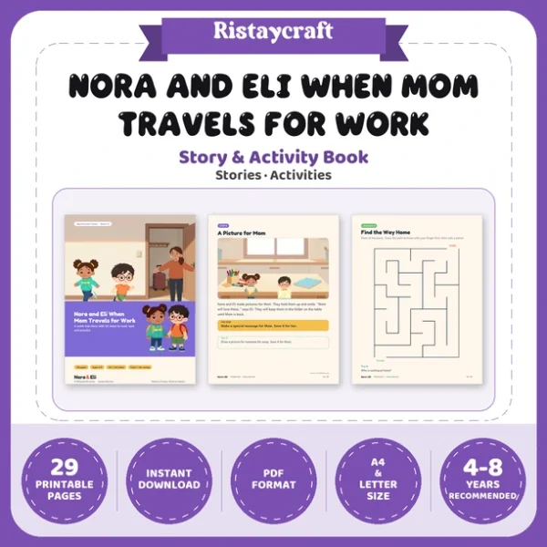 When a Parent Travels for Work Social Narrative for Kids | 29-Page Printable Big Moment Story Ages 4–8 | Work Trip Story Activities