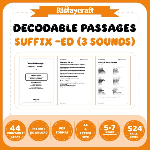Suffix -ed (3 sounds) Decodable Readers | 10 Stories 44 Pages | Phonics Printable PDF | Ages 5-7