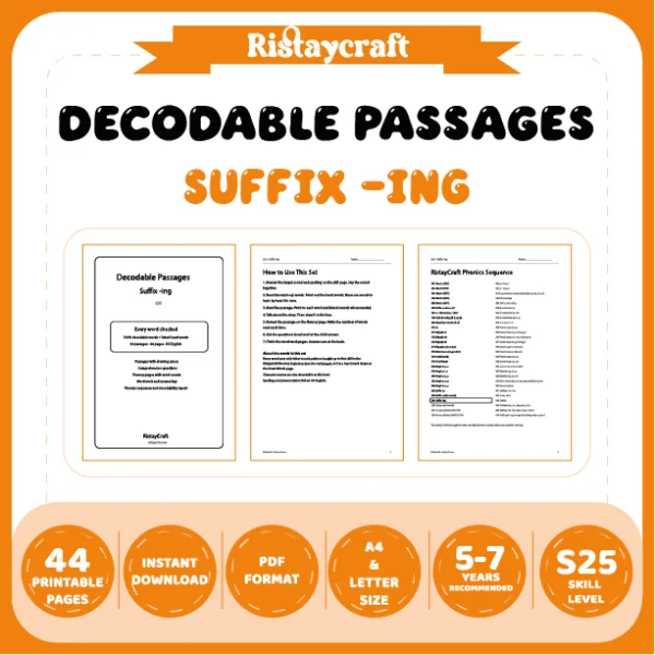 Suffix -ing Decodable Readers | 10 Stories 44 Pages | Phonics Printable PDF | Ages 5-7