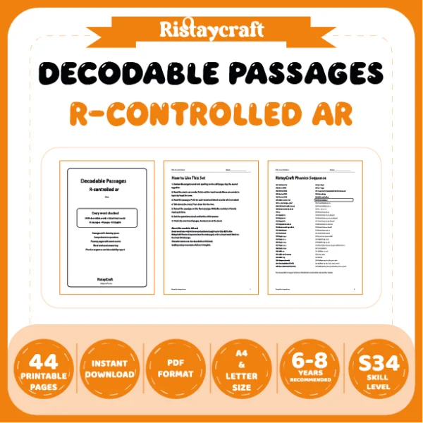 R-controlled ar Decodable Readers | 10 Stories 44 Pages | Phonics Printable PDF | Ages 6-8