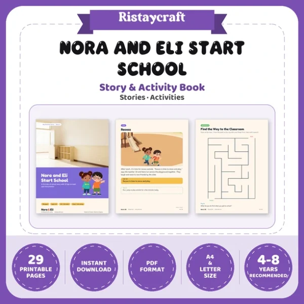 First Day of School Social Narrative for Kids | 29-Page Printable Big Moment Story Ages 4–8 | Goodbye Routine Circle Time Activities