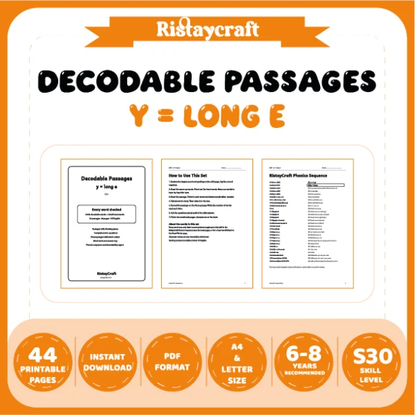 y = long e Decodable Readers | 10 Stories 44 Pages | Phonics Printable PDF | Ages 6-8