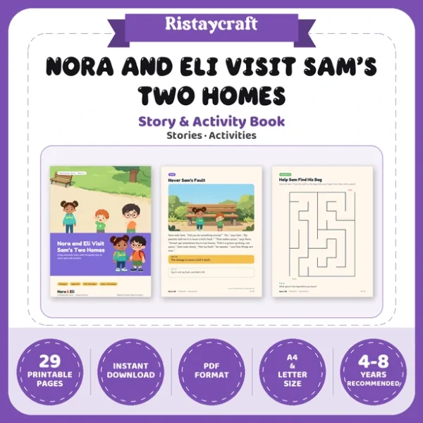 Two Homes Social Narrative for Kids | 29-Page Printable Big Moment Story Ages 4–8 | Sam Has Two Homes Divorce Support Workbook