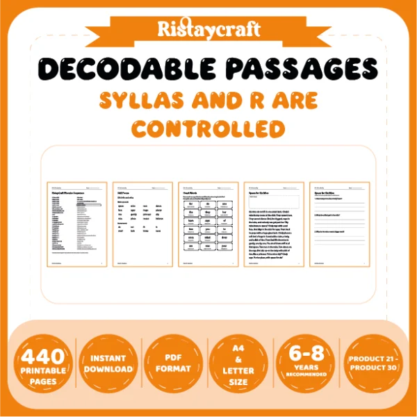 Decodable Readers Bundle 3: Syllables and R-Controlled Vowels | 10 Phonics Packs, 100 Stories | Printable PDF