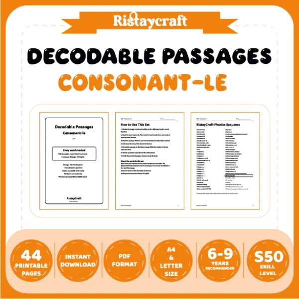 Consonant-le Decodable Readers | 10 Stories 44 Pages | Phonics Printable PDF | Ages 6-9