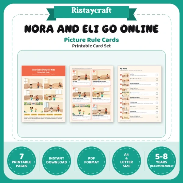 Internet Safety for Kids Picture Rule Cards | Printable Visual Sequence Cards for Kids Ages 5–8 | Safety Rules Companion